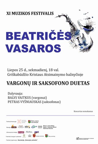 XI muzikos festivalis “Beatričės vasaros” VARGONŲ IR SAKSOFONŲ DUETAS